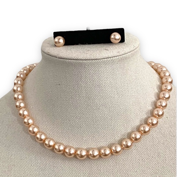 1980s faux pearl imitation champagne pearls earring necklace set - Picture 1 of 11
